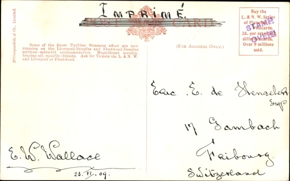 Postcard Isle of Man, Peel Castle, via Liverpool or Fleetwood