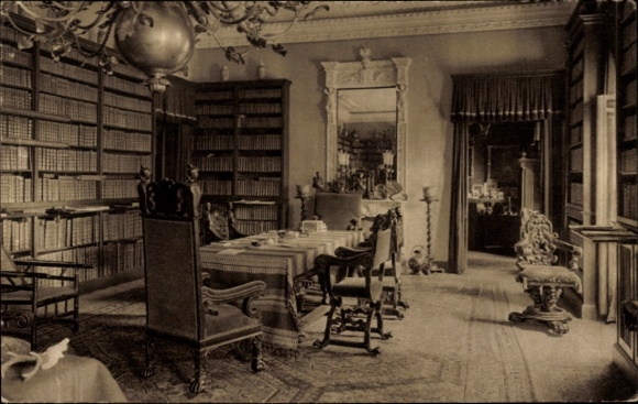 Postcard Branitz Cottbus Brandenburg, Library in the Castle
