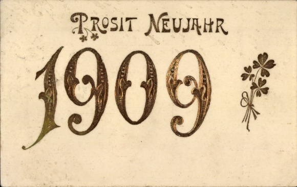 Embossed PC Happy New Year 1909, lucky clover