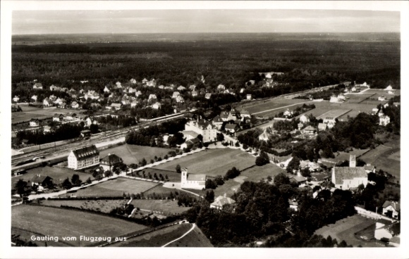 Postcard Gauting in Upper Bavaria, aerial photograph