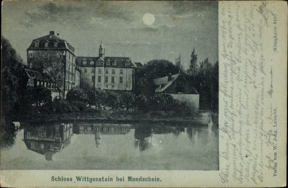 Maanlicht Briefkaart Bad Laasphe in Westfalen, kasteel Wittgenstein