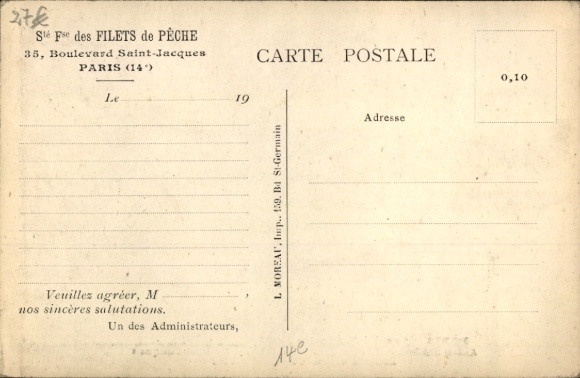 Ak Observatorium Parijs XIV, Boulevard Saint Jacques, Societe Francaise des Filets de Peche