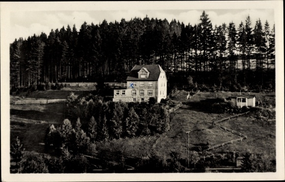 Postcard Tanne Oberharz am Brocken, Café and Pension Sanssouci, forest