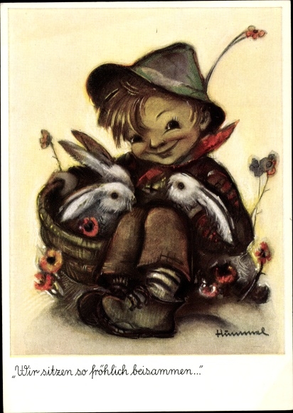 Artist PC Hummel, Berta, We are sitting together so happily, Boy, Rabbit, No. 4950