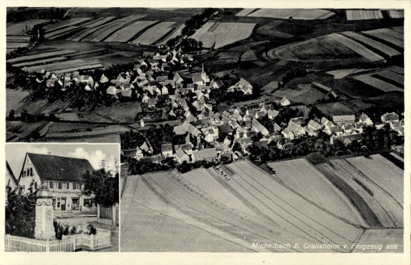 Ak Michelbach an der Lücke Wallhausen Württemberg, Fliegeraufnahme, Geschäftshaus Alb. Göller