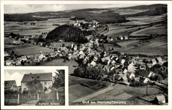Postcard Wernberg Köblitz in the Upper Palatinate, aerial photograph, Schlenz-Kurheim