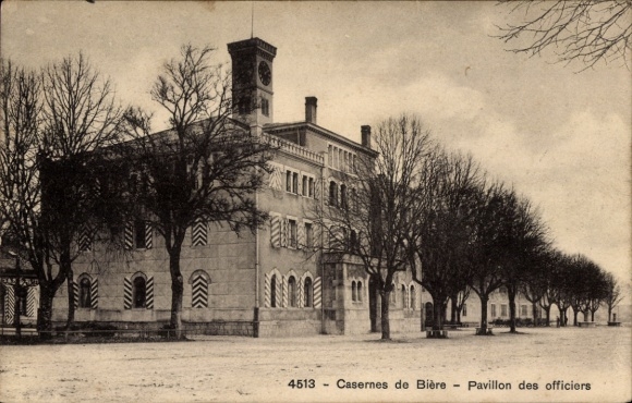 Postcard Bières Canton of Vaud, barracks, officers' pavilion