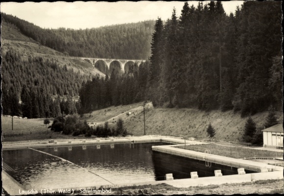 Postcard Lauscha in Thuringia, swimming pool