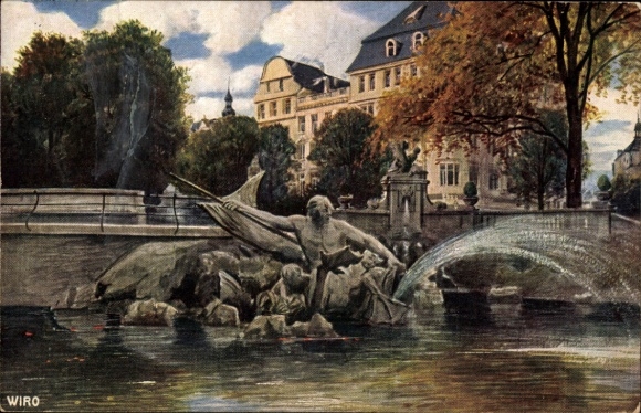 Ak Düsseldorf am Rhein, Tritonengruppe