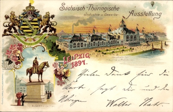 Wappen Litho Leipzig in Sachsen, Industrie- und Gewerbeausstellung 1897, Haupthalle für Maschinen