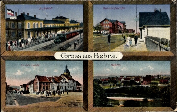 Postcard Bebra an der Fulda Hessen, train station, Bahnhofstraße, general view