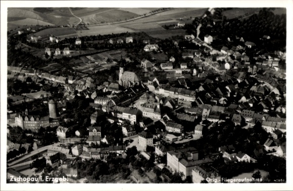 Ak Zschopau im Erzgebirge Sachsen, Fliegeraufnahme