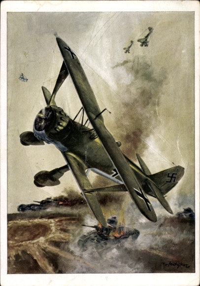 Artist Postcard Matejko, Theo, Henschel HS 123, Stuka, Luftwaffe, II. WW