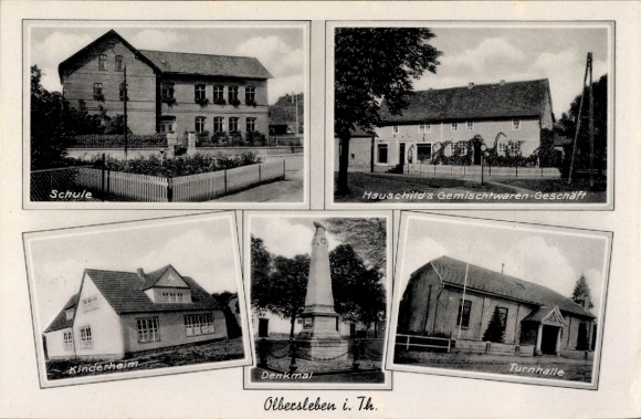 PC Olbersleben Buttstädt in Thuringia, front shows school, children's home, monument, shop, T