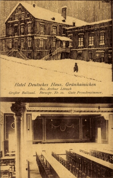 Postcard Grünhainichen in the Erzgebirge, Hotel Deutsches Haus, winter, hall