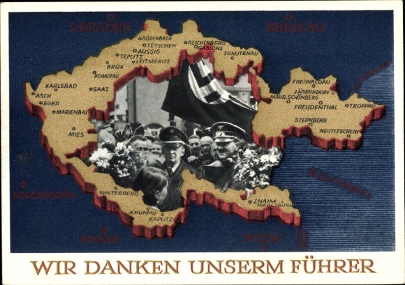 Postal stationery Postcard We thank our Führer, Sudetenland, Bohemia, Moravia, Hitler