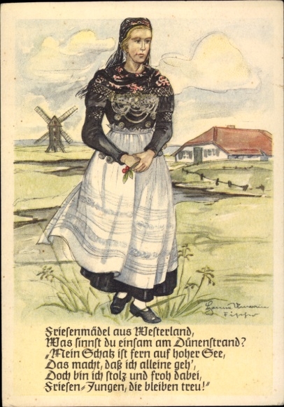 Artist Postcard Friesian girl from Westerland, folk costume