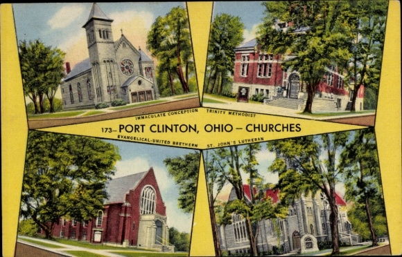 Ak Port Clinton Ohio VS, kerken
