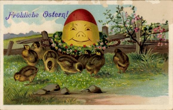 Happy Easter, humanized Easter egg, chick