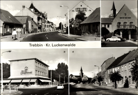 Ak Trebbin in de wijk Teltow Fläming, Bahnhofstrasse, gemeentehuis, ontmoetingspunt verbruik, Berliner Strasse