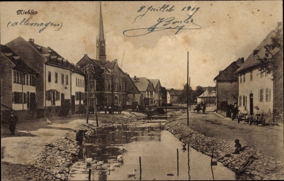 Postcard Miehlen Rhineland Palatinate, partial view of the village, church tower