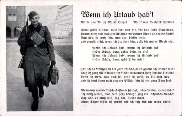 Song Postcard When I'm on vacation, Ralph Maria Siegel, Wehrmacht soldier
