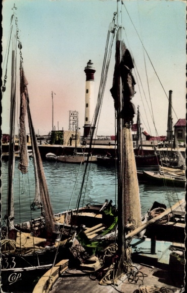 Postcard Ouistreham Riva Bella Calvados, harbor, lighthouse
