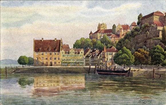 Artist PC Marschall, V., Meersburg in the Lake Constance district, view of the town, castle