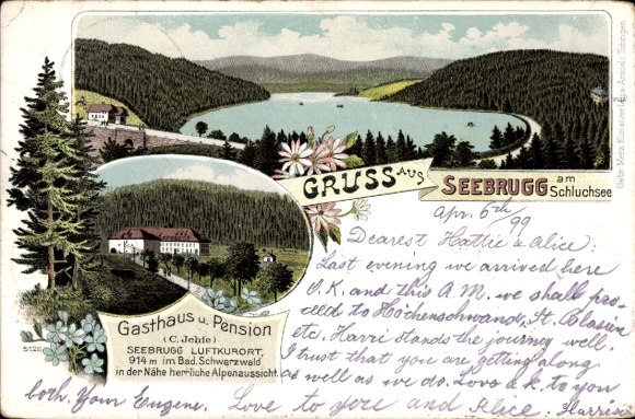 Litho Seebrugg Schluchsee im Schwarzwald, Gesamtansicht, Gasthaus