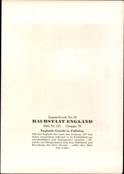 Collection picture Robbery State England No. 121, England&#39;s face in Palestine