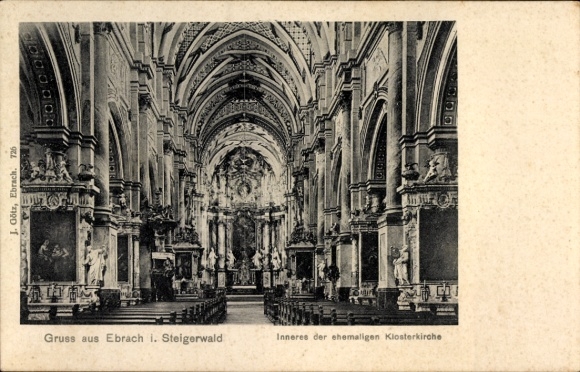 Postcard Ebrach in the Steigerwald, Upper Franconia, former monastery church, interior view, historical archi...