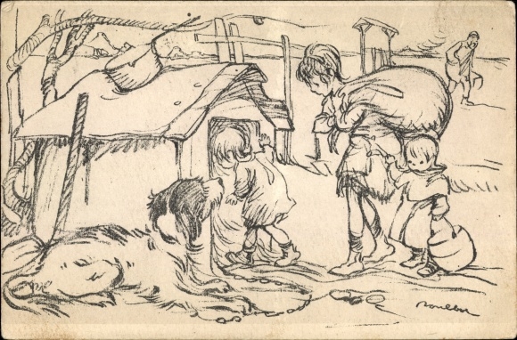 Artist PC Poulbot, Francisque, Children move into a kennel