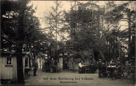 Postcard Dresden Schönfeld Weißig Borsberg, mountain hotel and restaurant Borsberg, observation tower