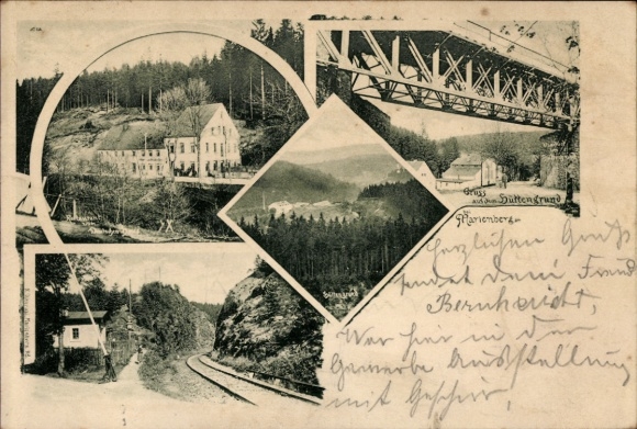 Postcard Marienberg in the Ore Mountains Saxony, Hüttengrund, railway line, partial views