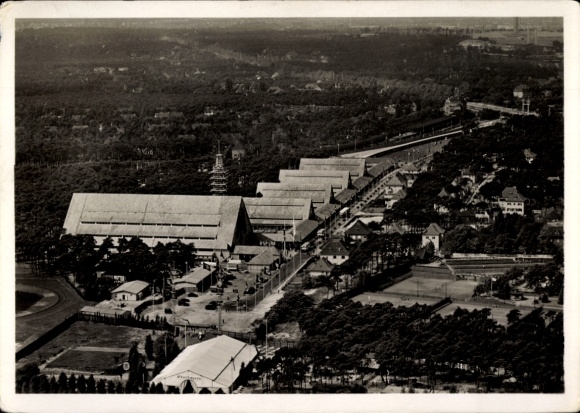 Postcard Berlin, Strength through Joy, Olympic Games 1936, aerial photograph