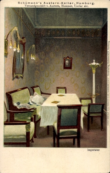 AK Hamburg Altona Bahrenfeld, Schümann's Oyster Cellar, elegantly furnished, tables, chairs,...