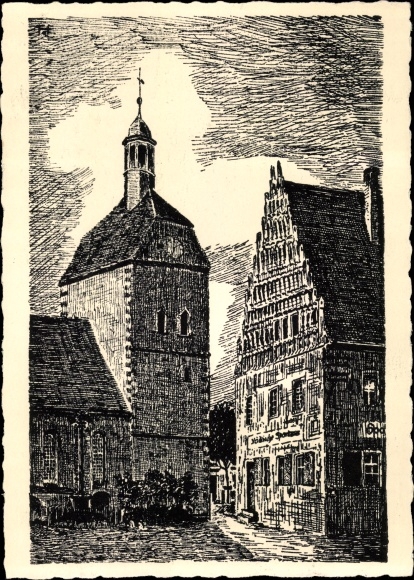 Künstler Ak Elteste, Franz, Mühlberg an der Elbe, Frauenkirche und Rathaus
