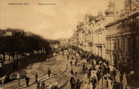 Postcard Hamburg St. Pauli, Spielbudenplatz