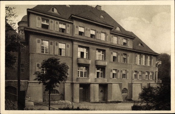Postcard Coswig in Saxony, castle, state insurance company Saxony