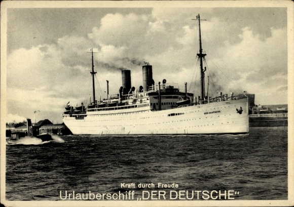 Postcard holiday ship Der Deutsche, North German Lloyd Bremen, Strength through Joy