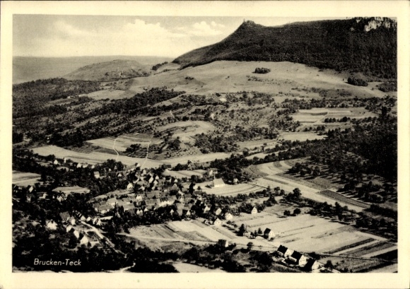 Postcard Brucken Lenningen Swabian Alb, aerial photograph