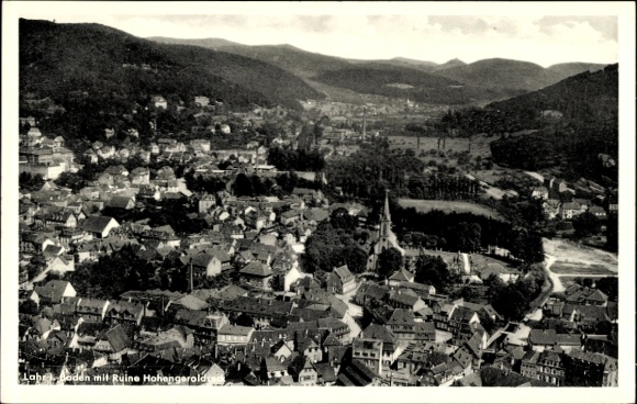 Ak Ladenburg am Neckar Baden,  Ruine Hohengerold, Stadtansicht, Hügel, Tal