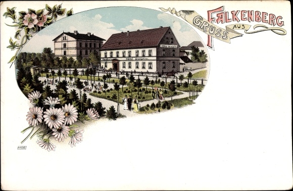 Chromo-Litho Falkenberg an der Elster, Hotel Kronprinz, garden area