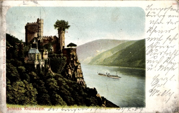 Postcard Trechtingshausen am Rhein, Rheinstein Castle