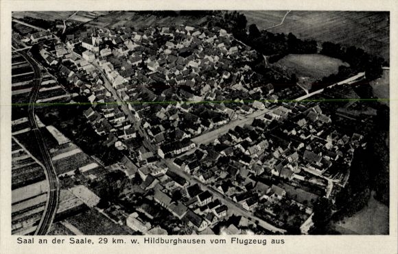 Postcard Saal an der Saale Lower Franconia Bavaria, aerial view of Saal, Hildburghausen, many roofs, Hä