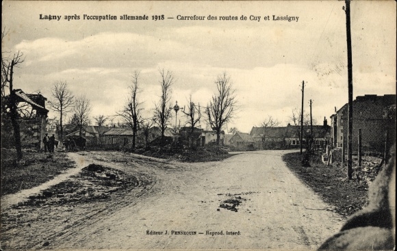 Ak Lagny Seine et Marne, Kreuzung der Straßen Cuy und Lassigny