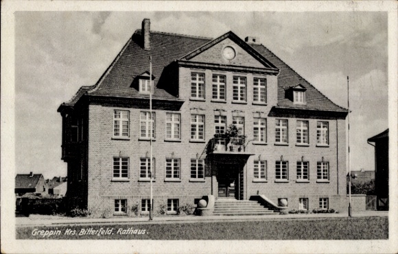 Ansichtkaart Greppin Bitterfeld Wolfen Saksen Anhalt, gemeentehuis