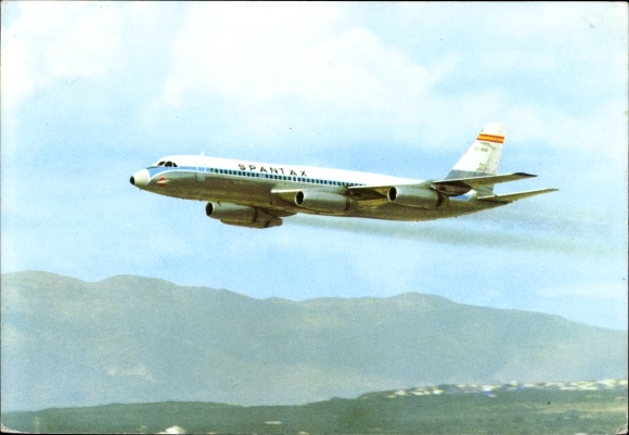 Postcard Spantax Spanish passenger aircraft, Convair CV 990 A Coronado