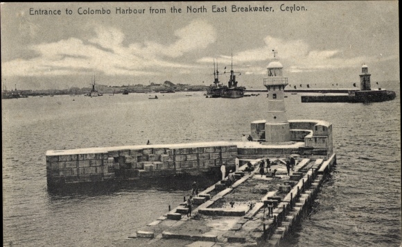 Postcard Colombo Ceylon Sri Lanka, Harbour, Lighthouse