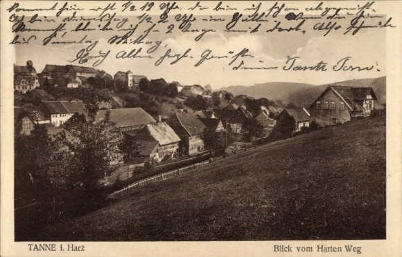 Postcard Tanne Oberharz am Brocken, general view, view from the Harten Weg